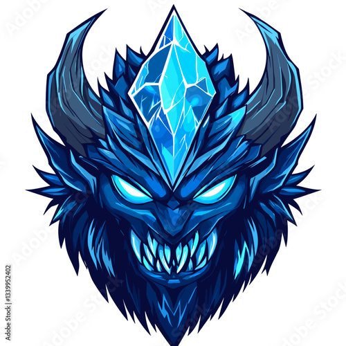 Cursed demon logo features ice elements with jagged frost armor and glowing blue eyes, perfect for esports branding