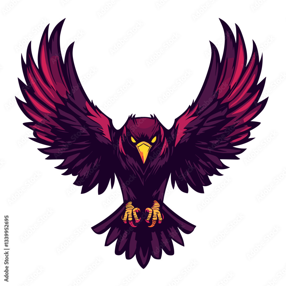 Obraz premium Dynamic esports logo featuring a sinister raven with deep crimson feathers ready to engage in competitive gaming