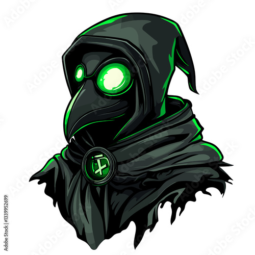 Sinister esports logo featuring a plague doctor with glowing green vials enhancing its eerie aesthetic