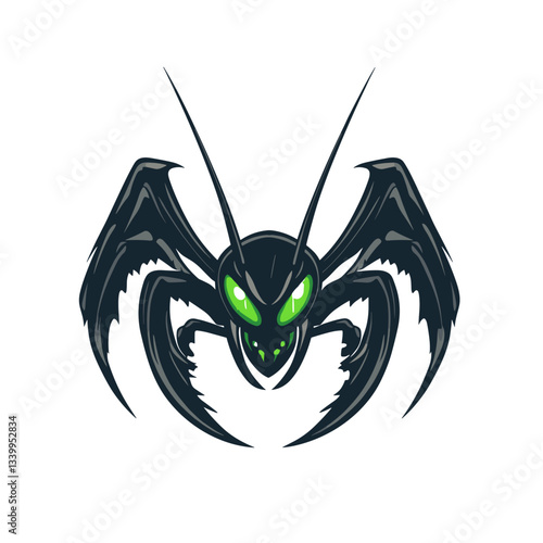 Mantis esports logo features a fierce monster inspired by a praying mantis with striking green eyes and detailed wings