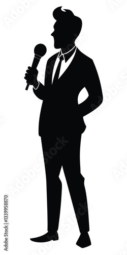 Man singer silhouette, man singing on mic, singer singing silhouette, vocalist singing to microphone