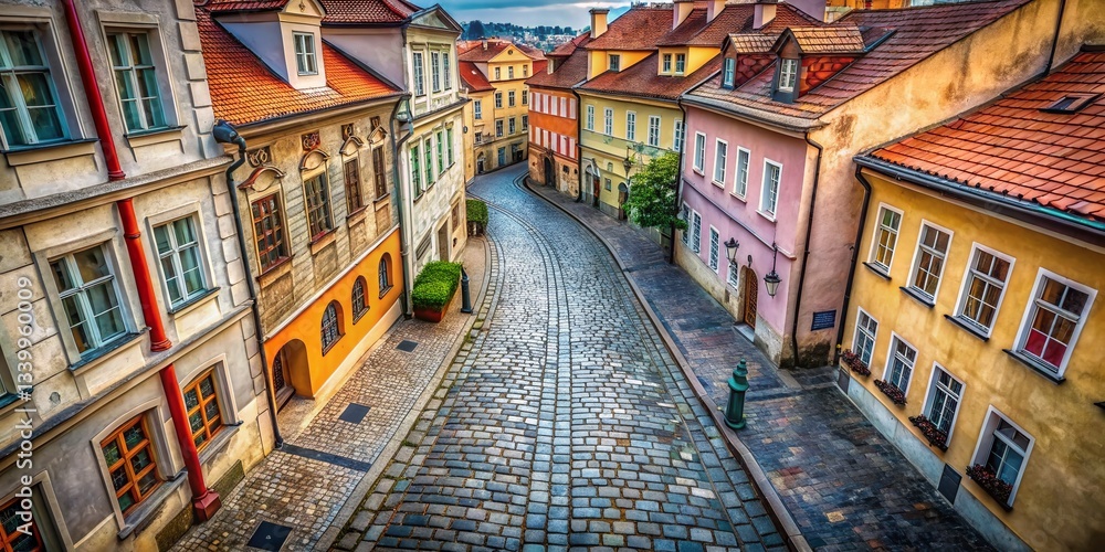 Fototapeta premium Aerial View of Old Prague Cobblestone Street - Minimalist Photography