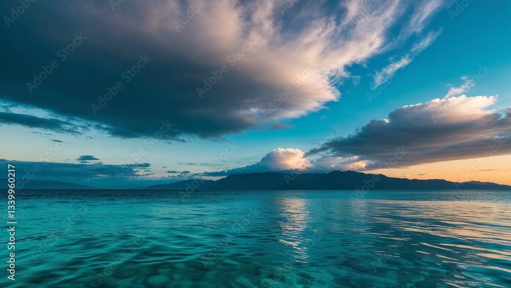 Fototapeta premium picturesque ocean view highlights the beauty of a sunset sky.