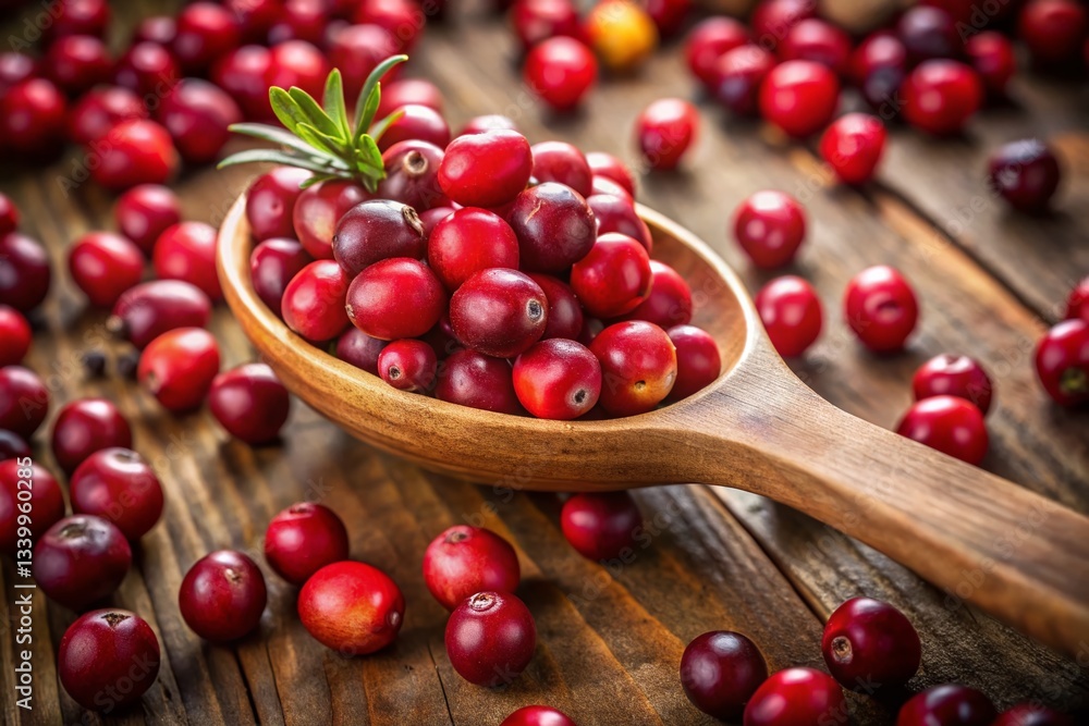 Aerial View of Raw Cranberries in a Spoon - Fresh Harvest Aerial View of Raw Cranberries in a Spoon - Fresh Harvest