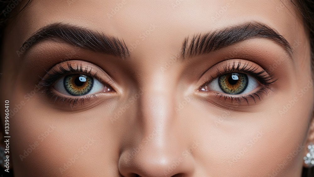 Fototapeta premium Detailed close-up of a green eyes and perfect brows.