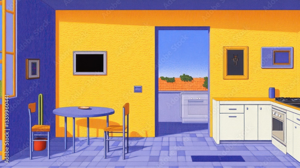 Fototapeta premium Sunny Kitchen Interior with a View