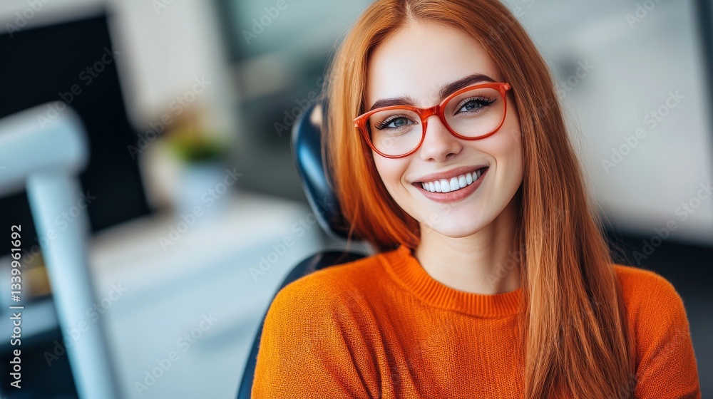 Smiling Woman with Red Glasses Smiling Woman with Red Glasses