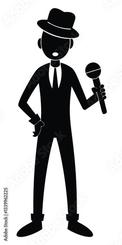 a singer dance pose with singing with holding microphone in front of mouth silhouette