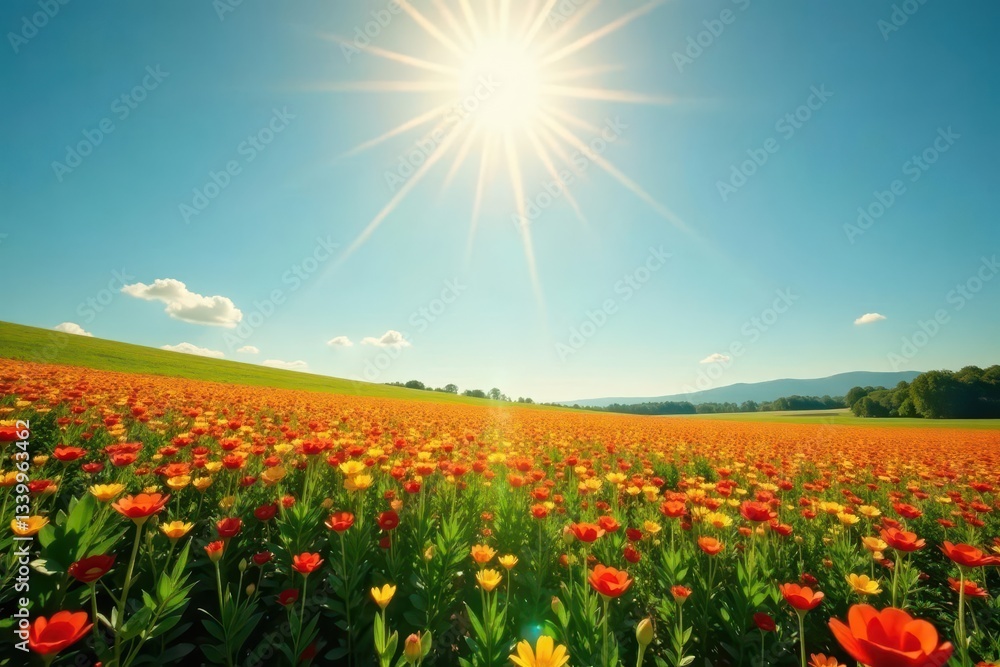 Bright sunbeams dappling a vast field of flowers , bokeh, image Bright sunbeams dappling a vast field of flowers , bokeh, image