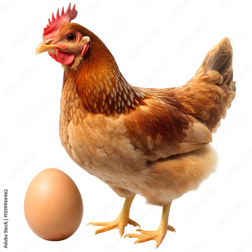 Fototapeta premium Hen and egg brown hen with egg on clear transparent background png cut out