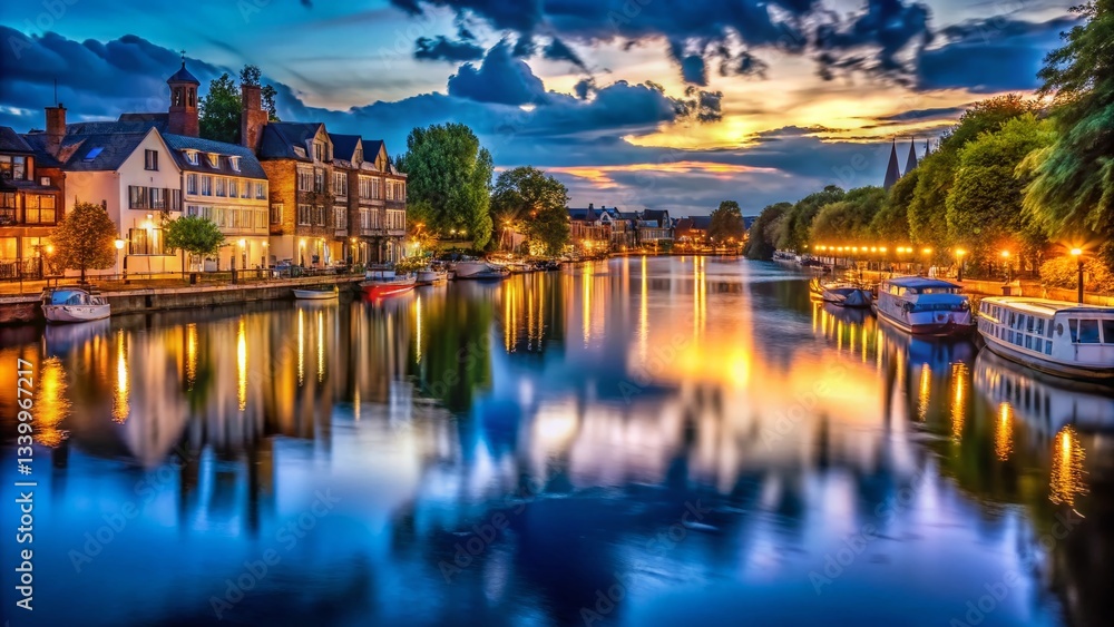 Fototapeta premium Atmospheric Low Light Thames River Kingston upon Thames Surrey England Night Photography