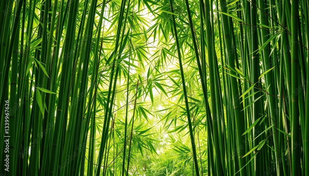 Fototapeta premium Lush green bamboo stalks form a vibrant, natural background, spring, greenery
