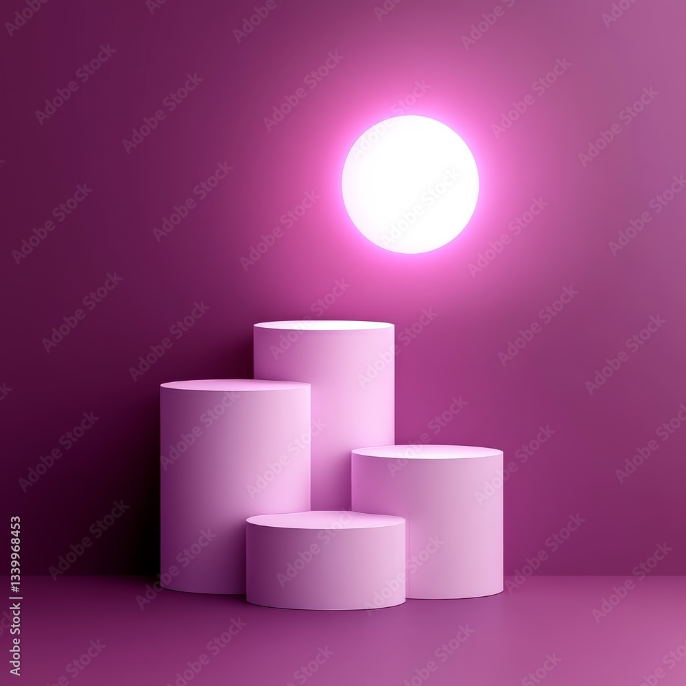 Pink Cylindrical Podiums with Lighting Pink Cylindrical Podiums with Lighting