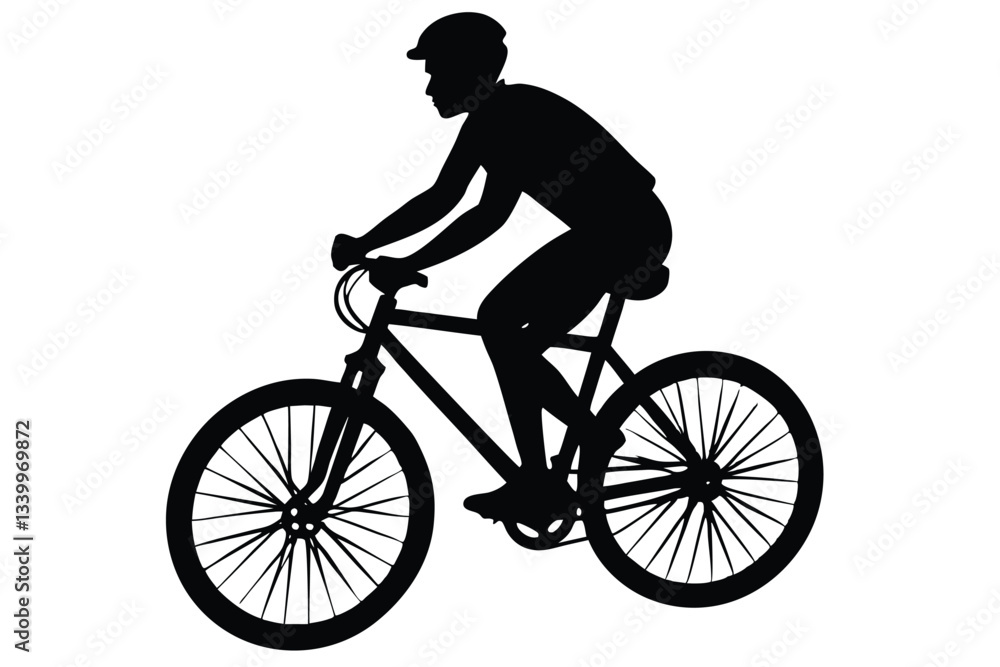 Black silhouette of a cyclist on a white background Black silhouette of a cyclist on a white background