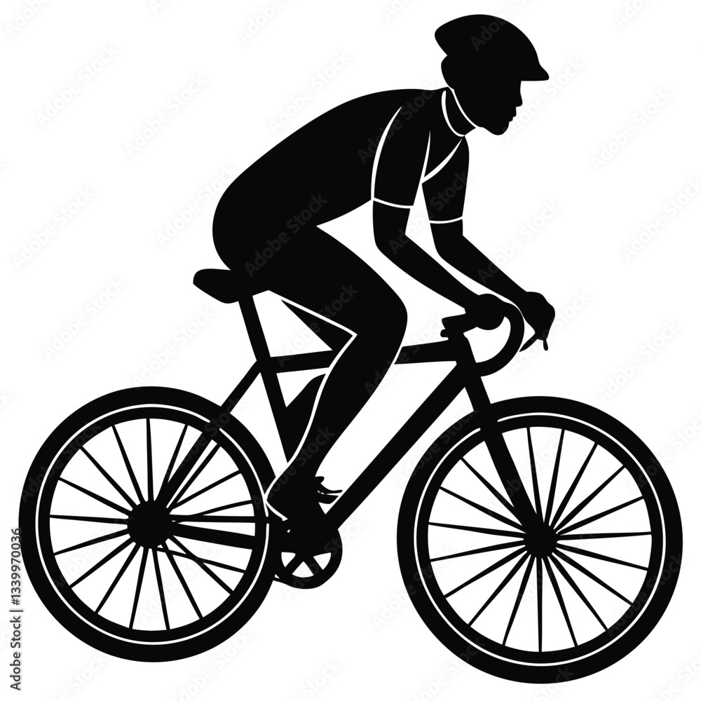 Black silhouette of a cyclist on a white background Black silhouette of a cyclist on a white background