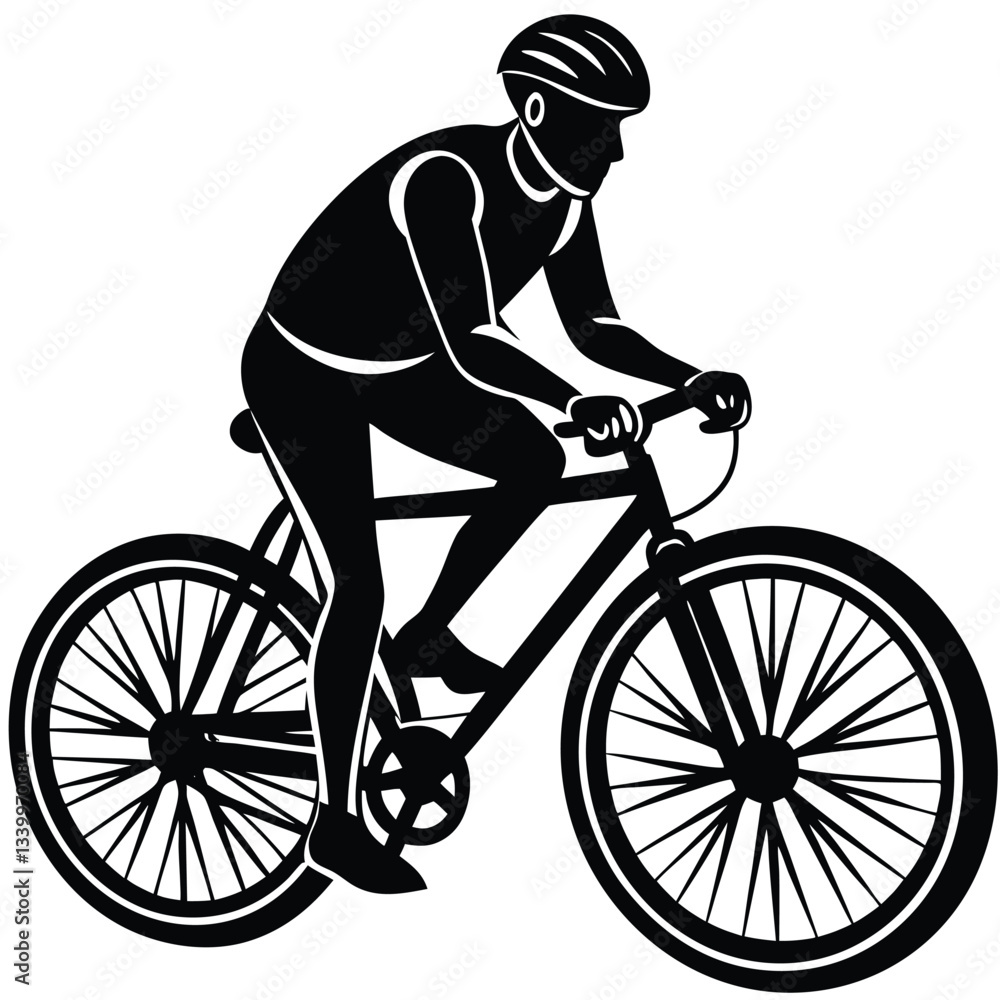 Naklejka premium Black silhouette of a cyclist on a white background
