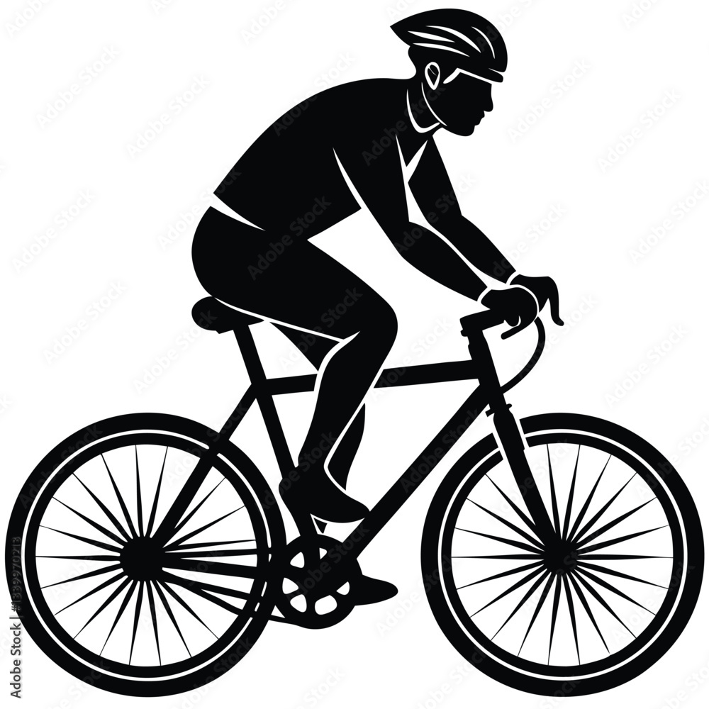 Black silhouette of a cyclist on a white background Black silhouette of a cyclist on a white background