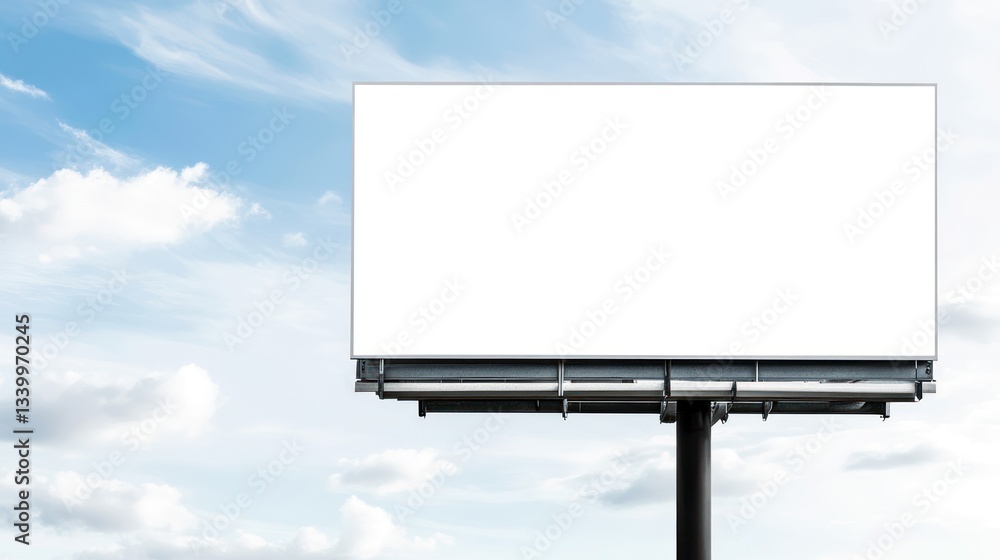 Blank Billboard Against a Blue Sky with Clouds: Perfect for Advertising Blank Billboard Against a Blue Sky with Clouds: Perfect for Advertising