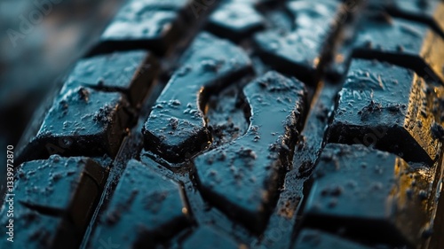 Mud Covered Tire Tread Close Up Detail