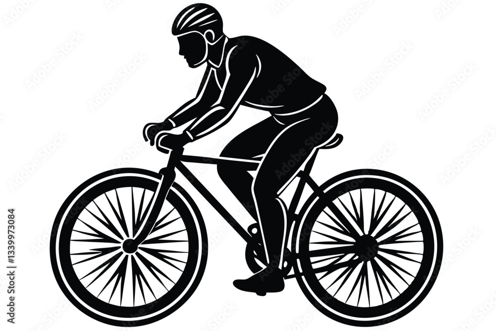 Fototapeta premium black silhouette of a man biking riding white background