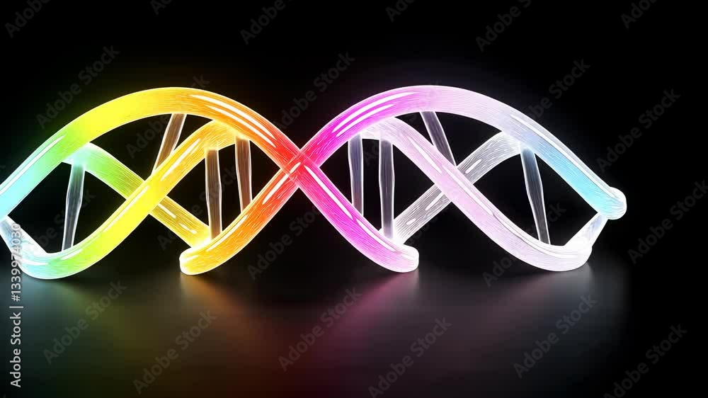 Colorful abstract representation of DNA strands illuminated on a dark background Colorful abstract representation of DNA strands illuminated on a dark background