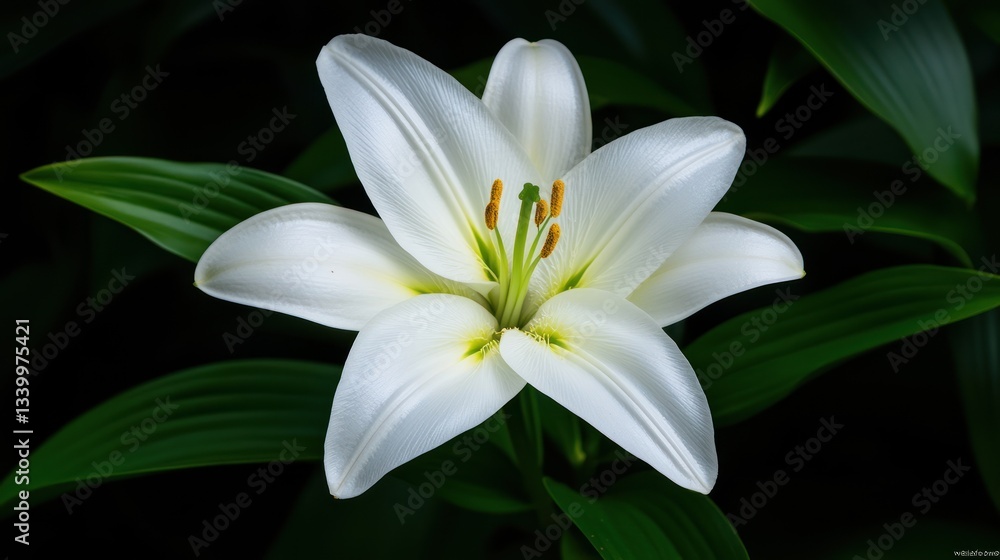 Magnificent White Lily Blossom in Dark Background Magnificent White Lily Blossom in Dark Background