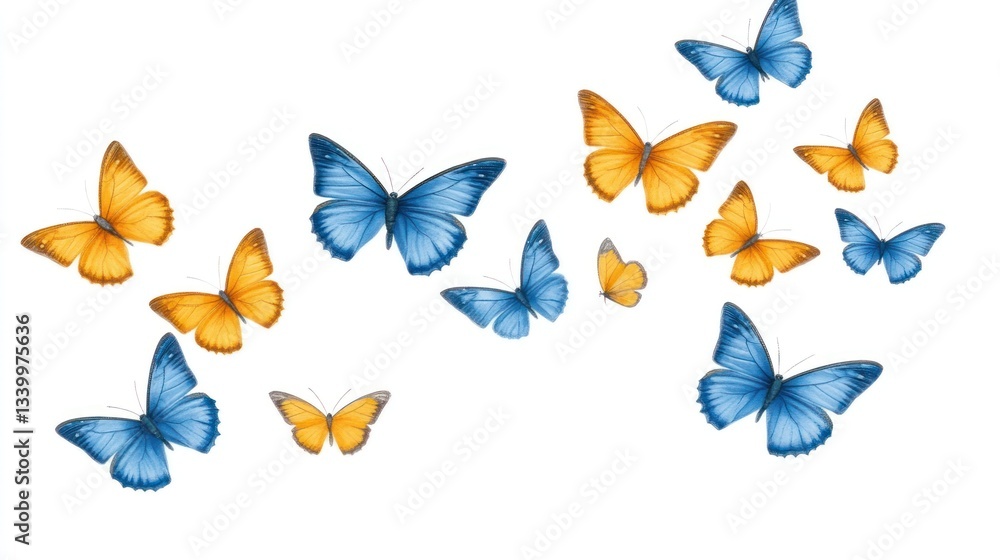 Naklejka premium Flutter of Blue and Gold: A Dance of Butterflies