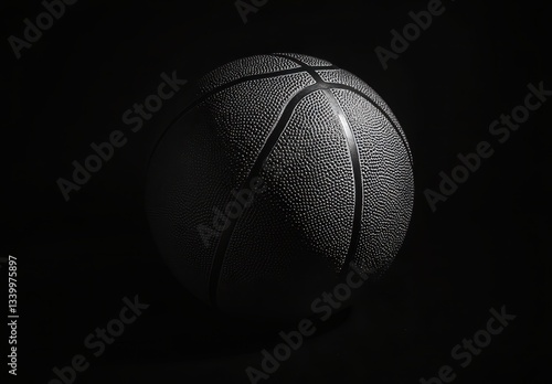 Dramatic black and white close-up of a textured basketball.