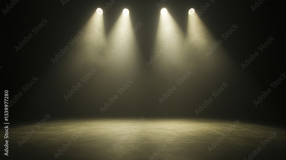 Obraz premium Three Spotlights Illuminating a Dark Stage