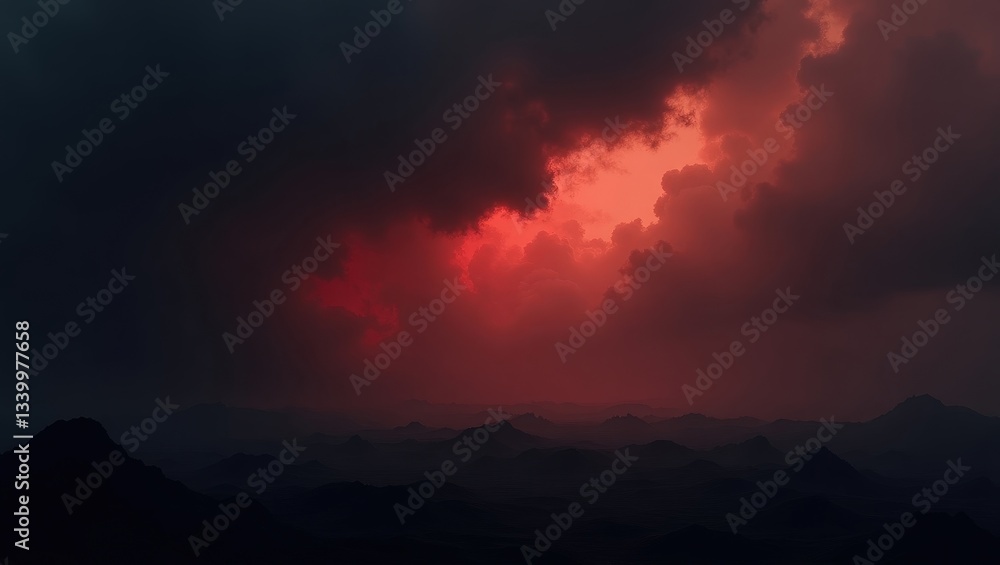 Stormy Sky at Sunset: Dramatic Cloud Formations Over Rugged Peaks - Nature's Atmospheric Drama in Twilight Glow Stormy Sky at Sunset: Dramatic Cloud Formations Over Rugged Peaks - Nature's Atmospheric Drama in Twilight Glow