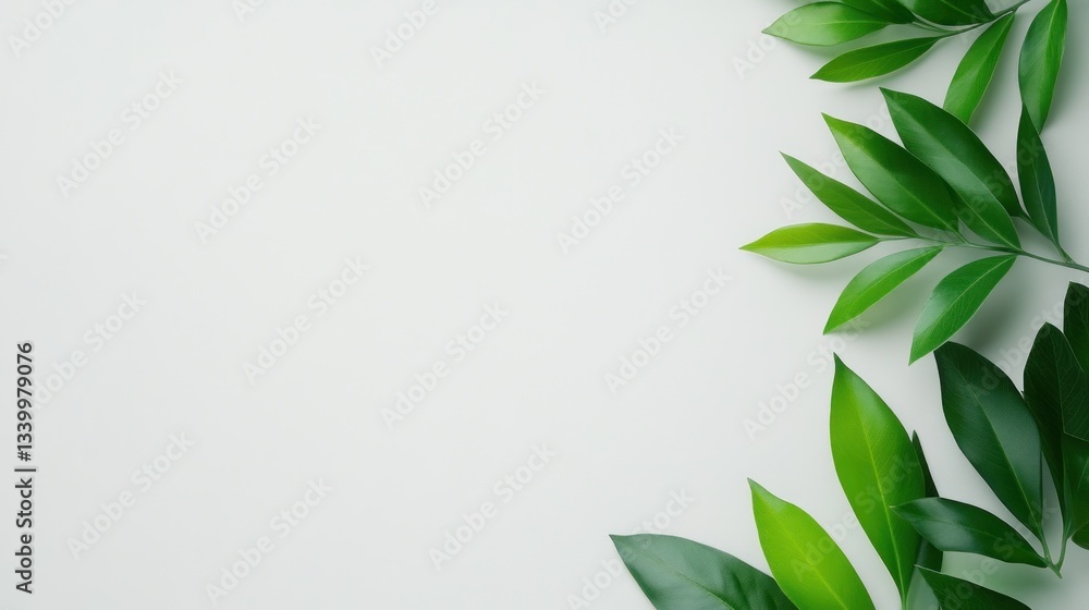 Green Leaves on White Background: A Botanical Flat Lay Green Leaves on White Background: A Botanical Flat Lay