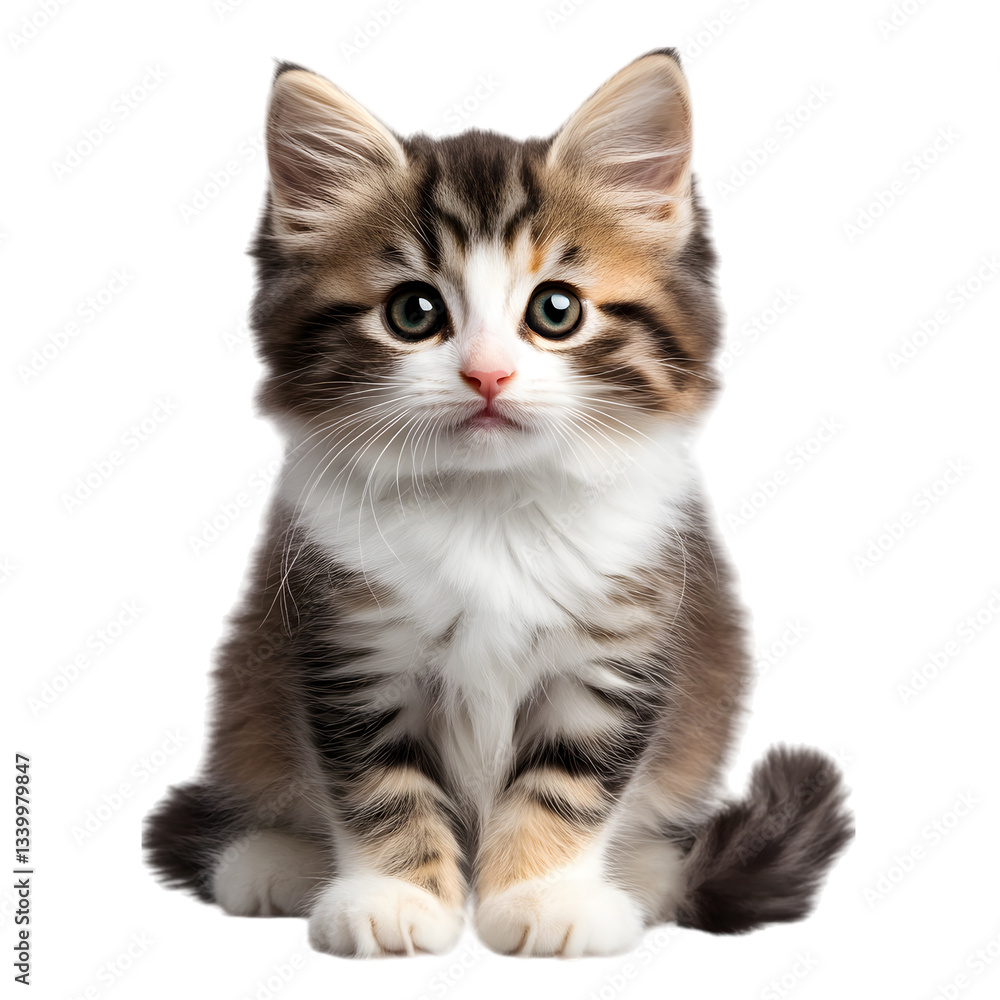 Fototapeta premium Norwegian forest cat 5 months old on clear transparent background cut out