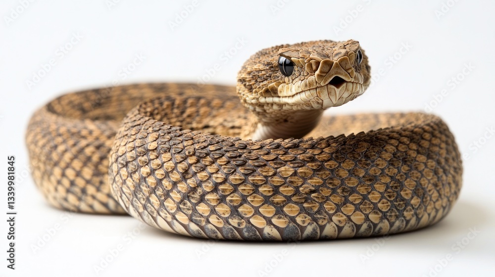Fototapeta premium Closeup of a coiled rattlesnake venomous reptile wildlife photography