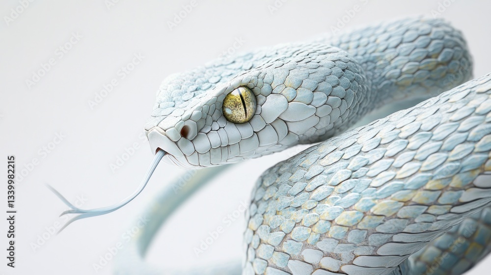 Fototapeta premium Closeup of a Light Blue Snake with Yellow Eyes
