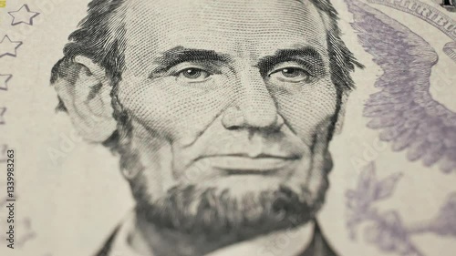 Wallpaper Mural Portrait of 16th President Abraham Lincoln on USA five dollar bill. Economic strength. Detailed engraving captures historical significance of American leadership. Iconic image in financial history Torontodigital.ca