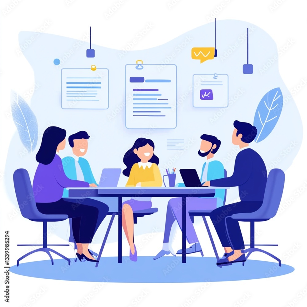 Collaborative team meeting in modern office setting Collaborative team meeting in modern office setting