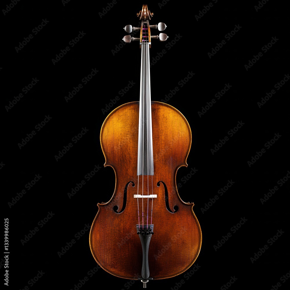 Fototapeta premium Elegant wooden cello against a dark background.