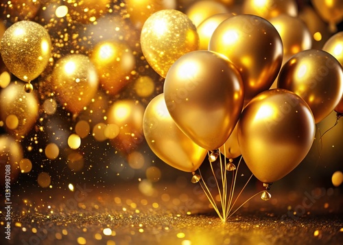 Wallpaper Mural Chic Gold Balloon Birthday Party Background: Macro Confetti & Festive Celebration Torontodigital.ca