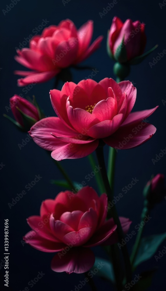 Fototapeta premium Dark moody blooms, deep colors, dramatic lighting, night, art, retro