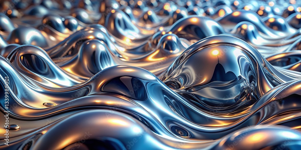 Chrome Mirror Water Effect: Abstract 3D Render of Glossy Silver Fluid Metal Texture Background Chrome Mirror Water Effect: Abstract 3D Render of Glossy Silver Fluid Metal Texture Background