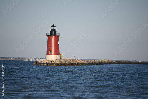 Delaware Breakwater East End Lighthouse Cape Henlopen Historic Red and White nautical light in early morning light