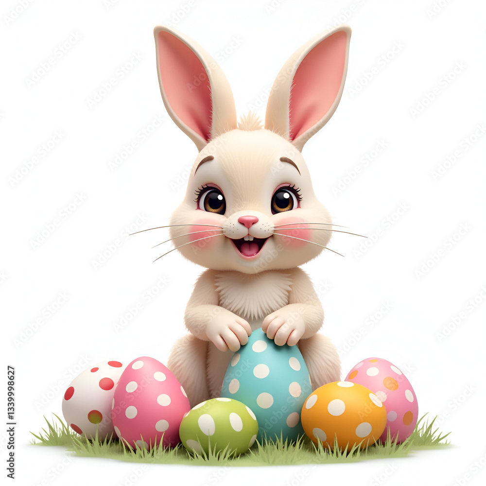 Fototapeta premium Adorable Easter Bunny with Colorful Eggs easter day
