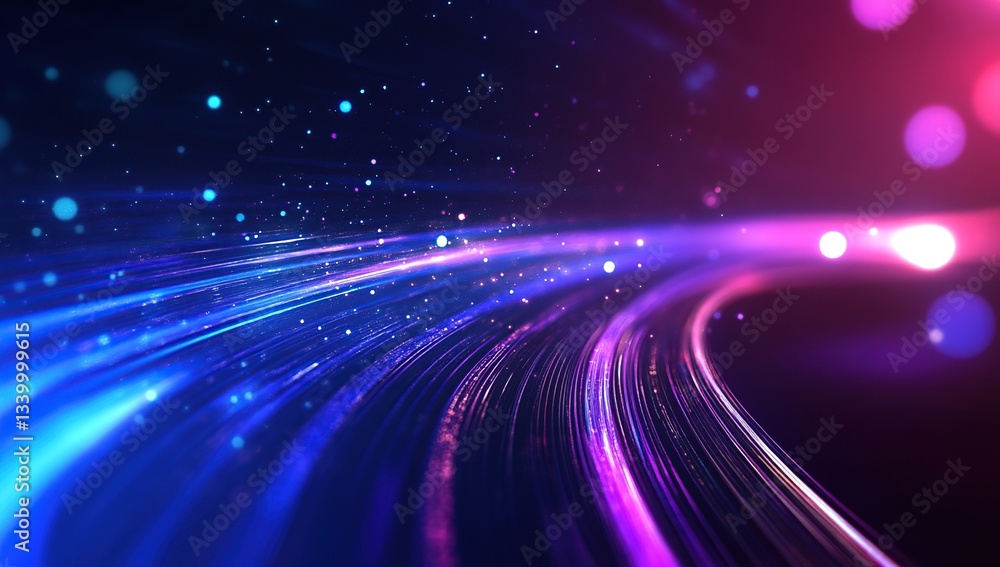 Abstract Light Trails Curve Dynamically Through Space with Glowing Particles, Showing Futuristic Technology Abstract Light Trails Curve Dynamically Through Space with Glowing Particles, Showing Futuristic Technology