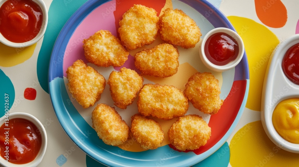 Crispy Chicken Nuggets Served with Ketchup and Mustard Crispy Chicken Nuggets Served with Ketchup and Mustard