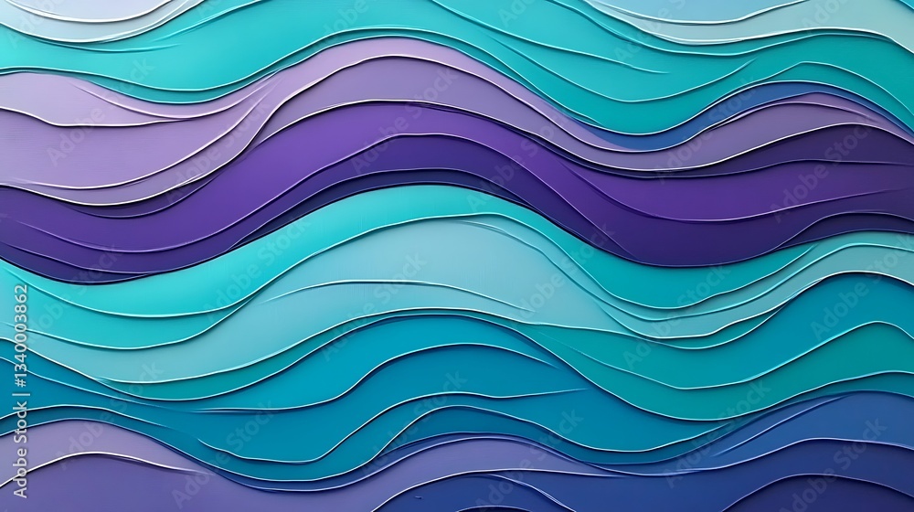 Obraz premium Abstract Wavy Papercut Design for Teal Purple.