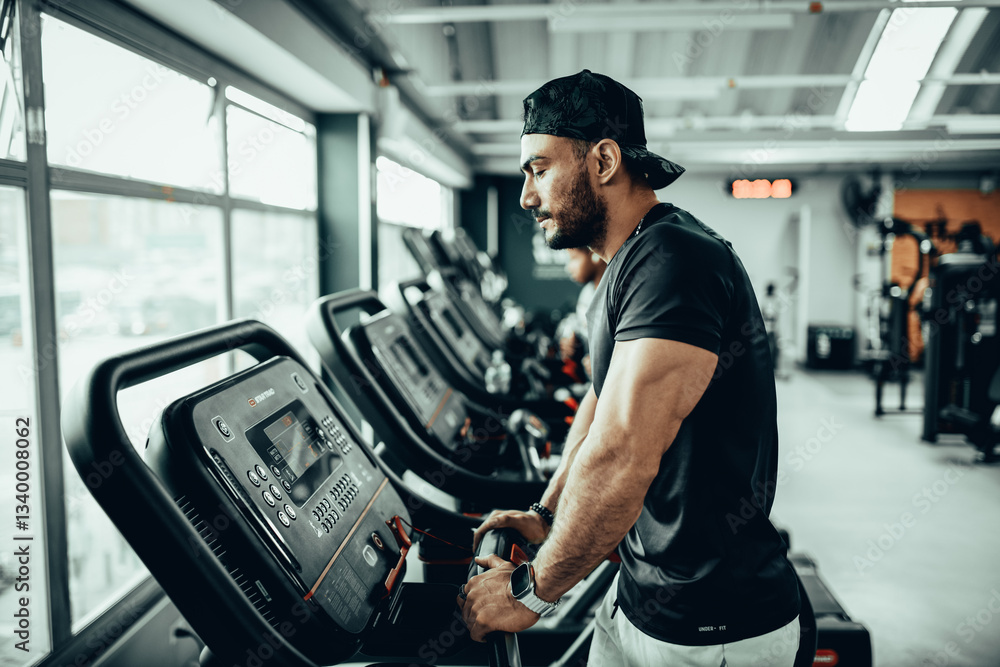 Hombre de 30 años haciendo ejercicio en un gimnasio de Bogotá, Colombia