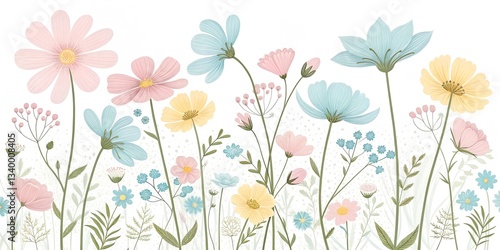 Wallpaper Mural Colorful wildflowers in bloom: a pastel floral design illustrating nature's beauty Torontodigital.ca