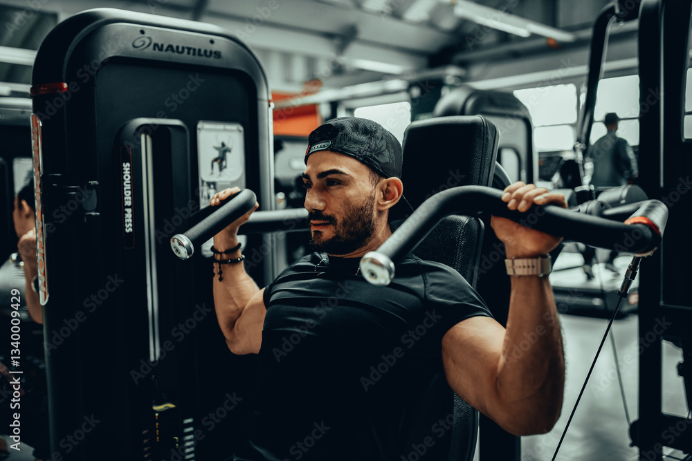 Hombre de 30 años haciendo ejercicio en un gimnasio de Bogotá, Colombia
