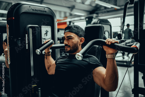 Obraz na płótnie Hombre de 30 años haciendo ejercicio en un gimnasio de Bogotá, Colombia w salonie