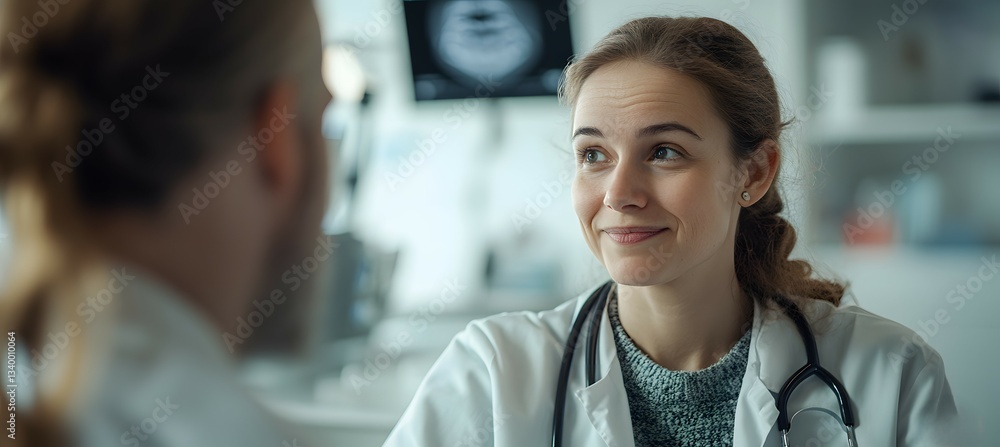 Fototapeta premium A radiologist discussing results with a doctor, with ample space for a banner